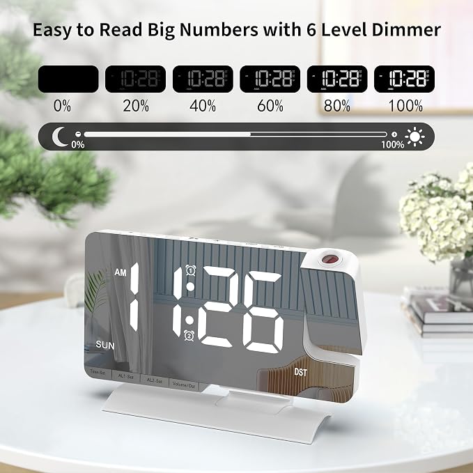 Lamisola Projection Alarm Clock for Bedroom Ceiling, White Digital Clock