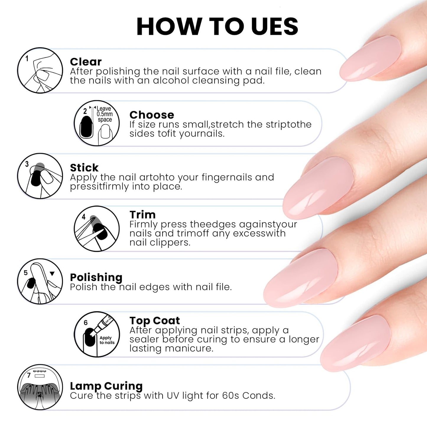 Oauee Semi Cured Gel Nail Strips | Built-In Gel Top Coat | UV Light Required | Salon Quality, Easy Application And Removal (Blush)
