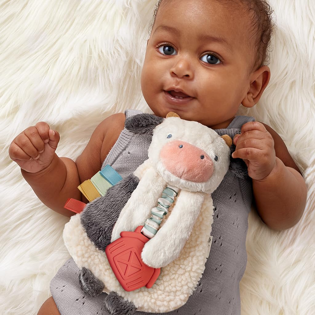 Itzy Ritzy Farm Toy Gift Set with Cow Lovey, Teether, Crinkle & Bitzy Busy Ring for Car Seat and Stroller
