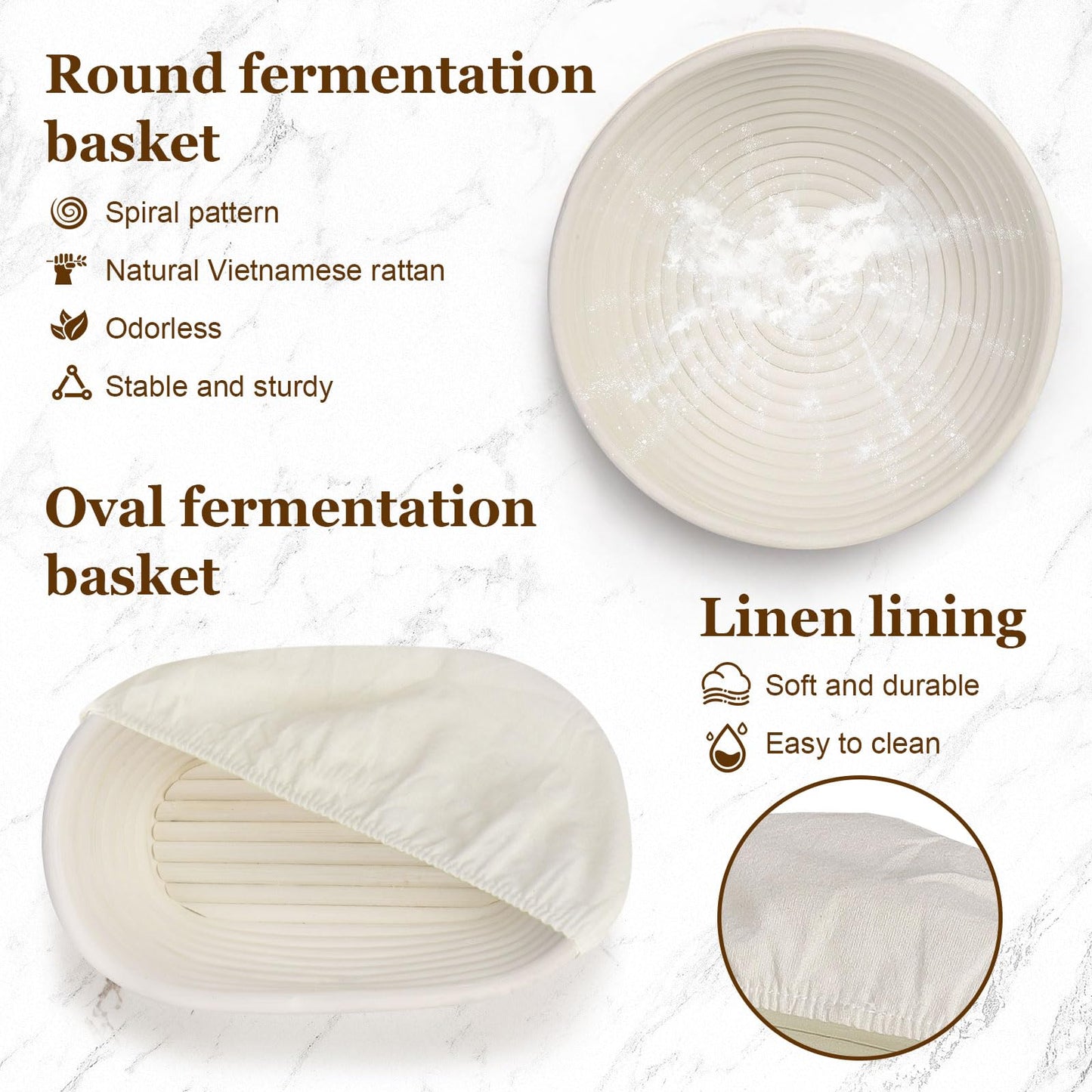 SHANNA Sourdough Starter Kit, Banneton Bread Proofing Basket, Sourdough Bread Baking Supplies, Sourdough Tools, Bread Making Tools, Round & Oval Proofing Basket, 15PCS