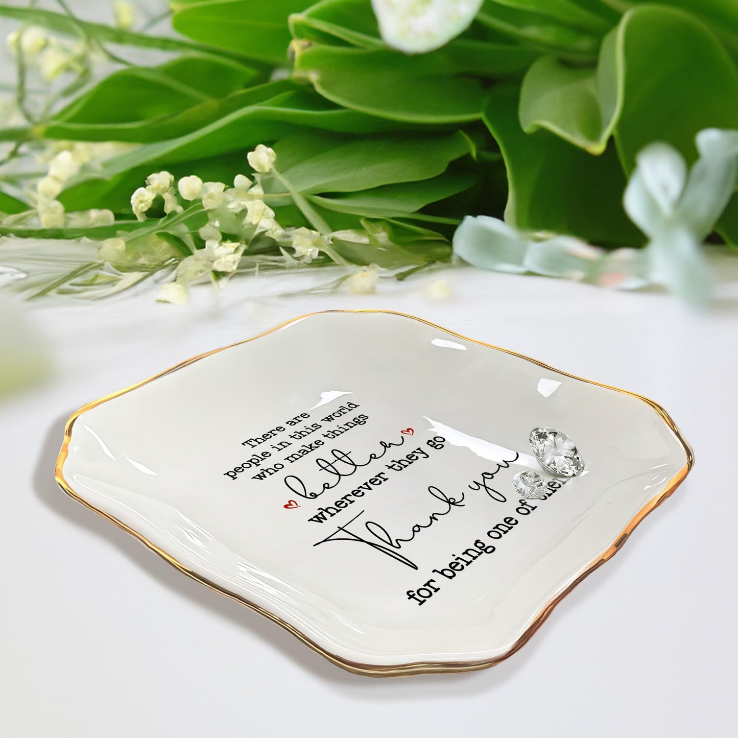 OASSIE Thank You Gifts for Women - 4"x4" Ceramic Jewelry Dish Tray - Teachers Day Nurse Week Birthday Appreciation Inspirational Retirement Teacher Appreciation Gifts for Women Coworkers Boss