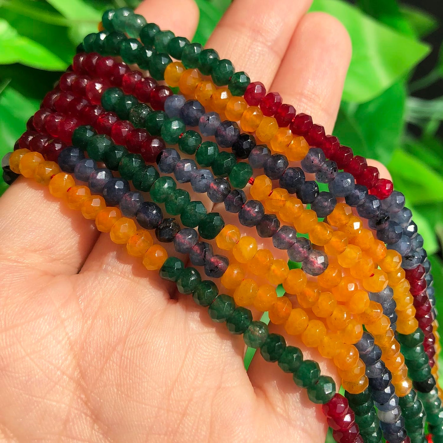 2 String 220PCS 3x5mm Natural Mixed Color Stone Beads for Jewelry Making, Songxi Facted Loose Gemstone Beads for DIY Bracelet Necklace Making Supplies with Energy Healing Chakra Power