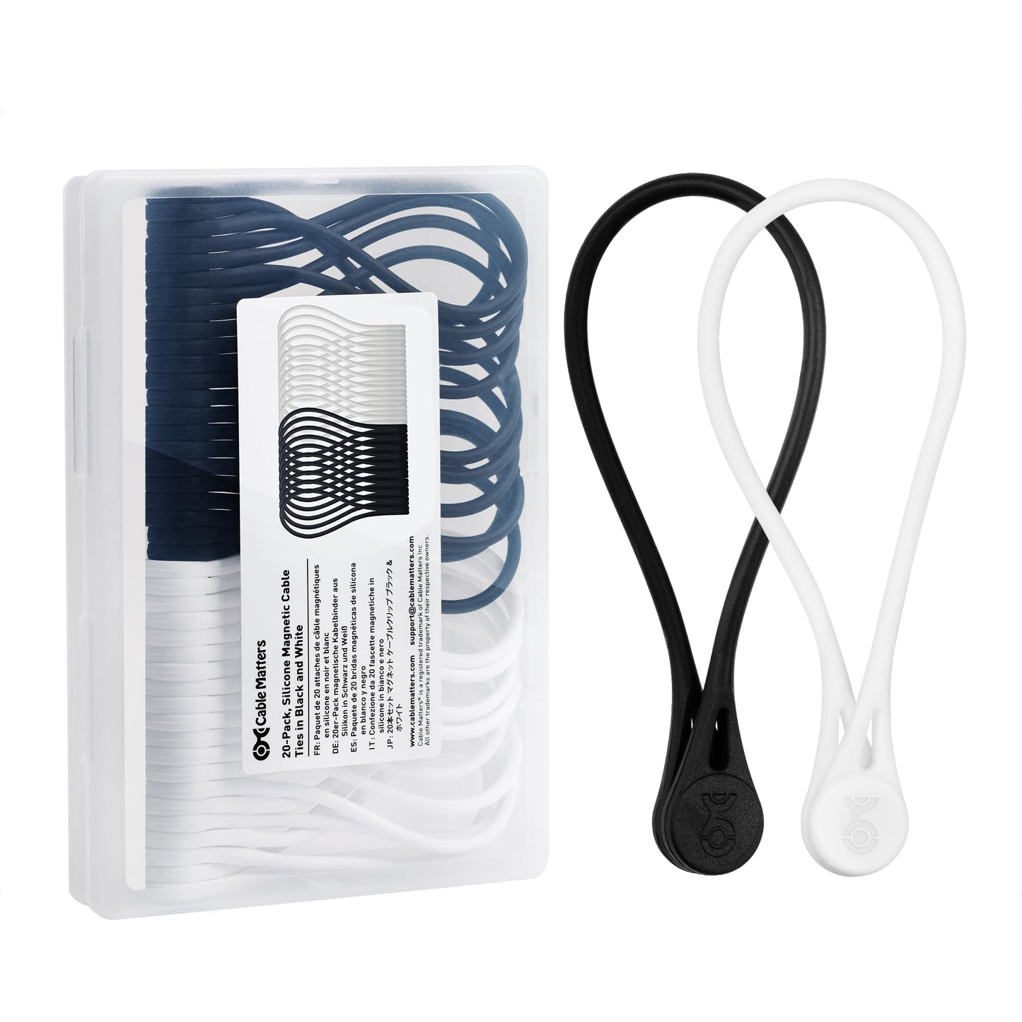 Cable Matters 20-Pack Ultra Strong Silicone Magnetic Cable Ties, Magnetic Cord Ties/ZipTies/Cord Organizer, Black and White