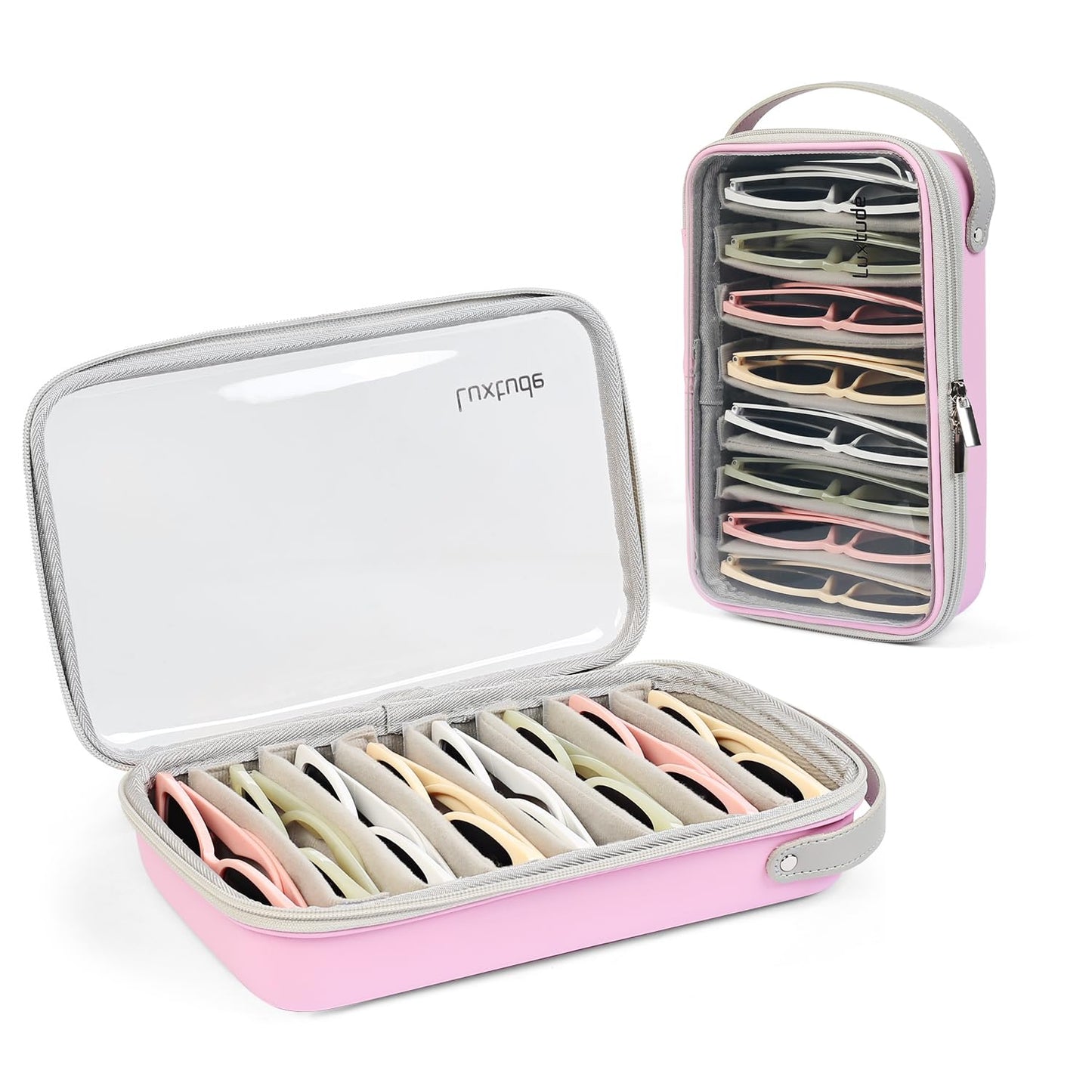 Luxtude Travel Sunglasses Organizer Case for Women Men, Glasses Case Multiple Pairs with Adjustable Slots, Hard Shell Sunglass Storage Cases, Clear Eyeglass Organizer for Multiple Glasses