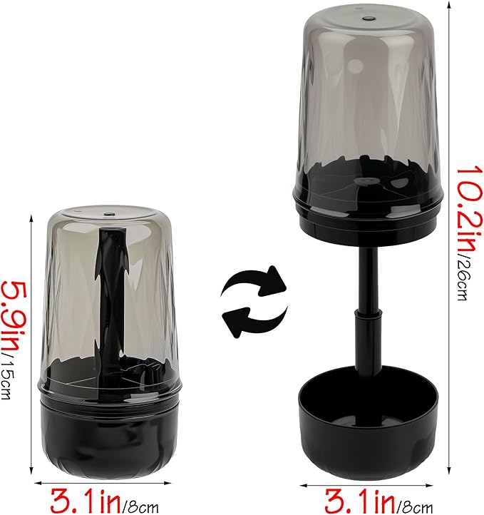 Toothbrush Holder Stand with Cup/Cover, Adjustable Height Toothbrush Organizer with 3 Slots, Portable for Bathroom, Travel, Camping (Black)