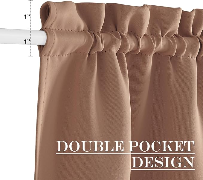 NICETOWN French Door Curtain for Door Window, Rod Pocket Thermal Short Curtain for Glass Patio Kitchen Window, 30 X 40 Inches Long, 1 Panel with Tieback, Cappuccino