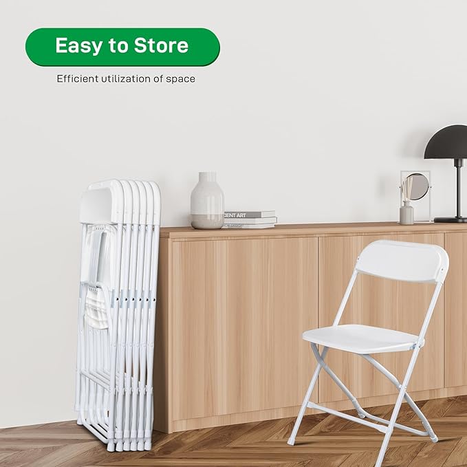 White Folding Chairs 10 Pack, Plastic Chairs for Outside,Portable Stackable Commercial Chairs with Steel Frame, Folding Chairs for Party Events Wedding Home Office Indoor Outdoor Chairs