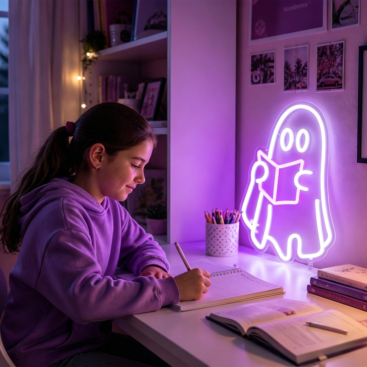 Ghost Read Book Neon Sign Led Neon Lights Signs for Wall Decor USB Powered Led for Room Decoration Home Bar Game Room Party Decor