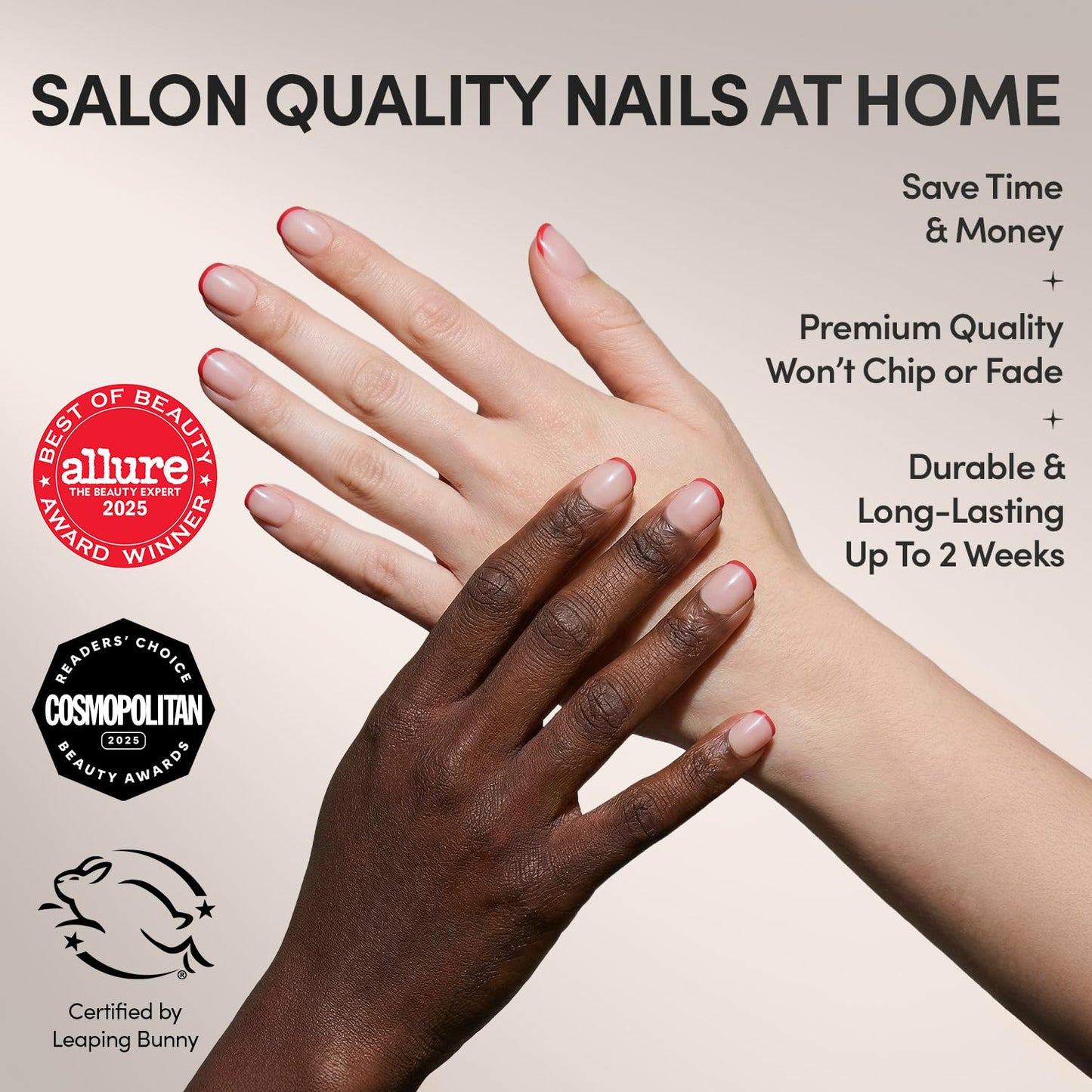 Glamnetic Press On Nails - Hotline Red | Super Short Fake Nails in Fiery Red French Tips on Semi-Transparent Base in a Glazed Finish | 15 Sizes - 30 Nail Kit with Glue