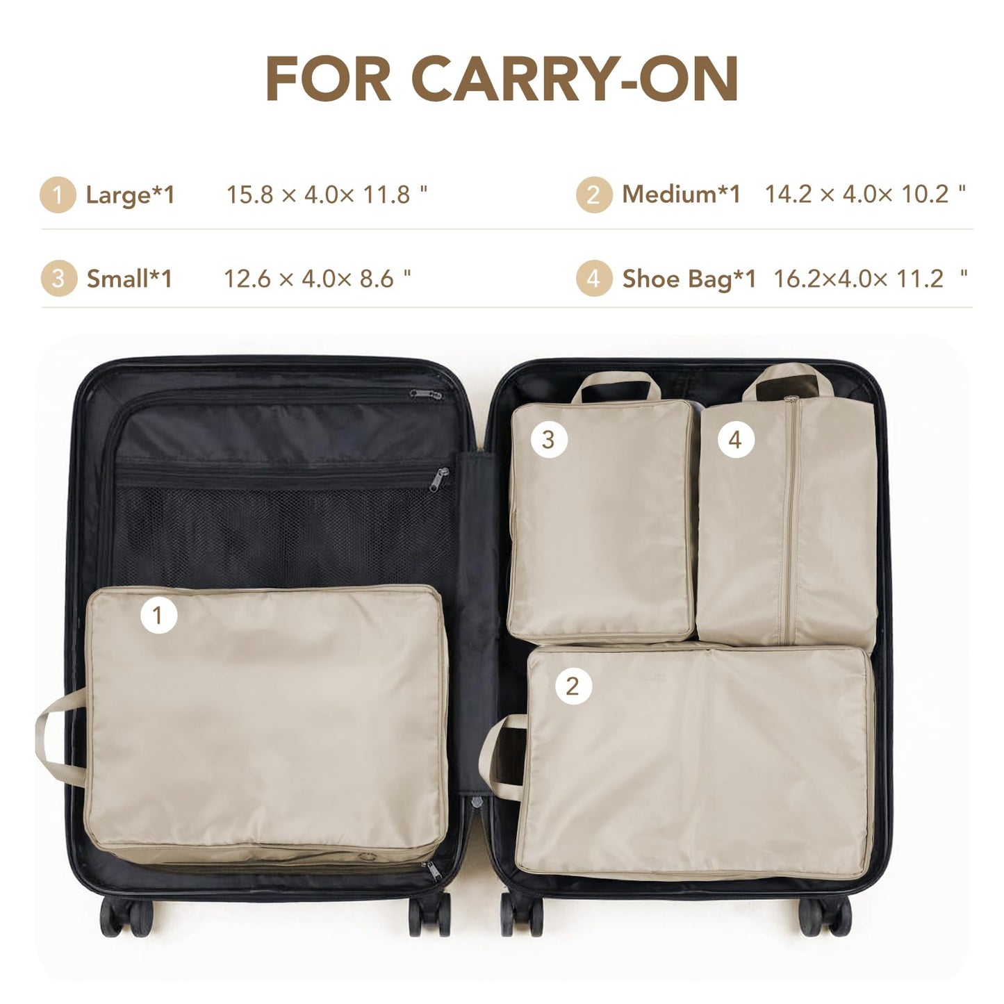 Packing Cubes for Travel,Space-Saving & Stylish Minimalist Design Lightweight,Traval Organizer Bags for Luggage，Compression Packing Cubes Set 4 - Gifts for Women Beige