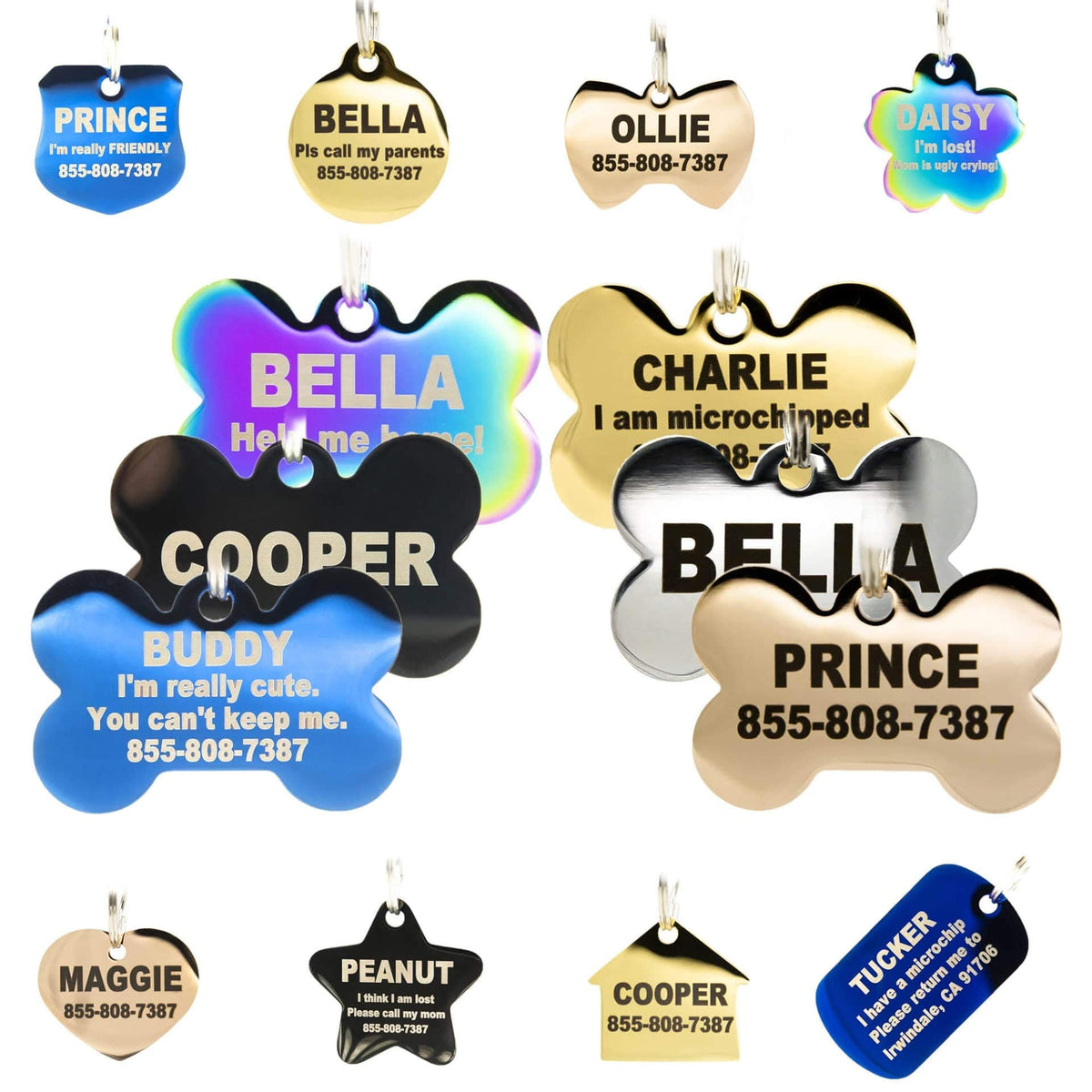 Engraved Dog Tags Personalized - Stainless Steel Engraved Dog Cat ID Tags Front & Back up to 8 Lines of Text Color Plating Gold, Rose Gold, Blue, Black, Nebula by PetANTastic