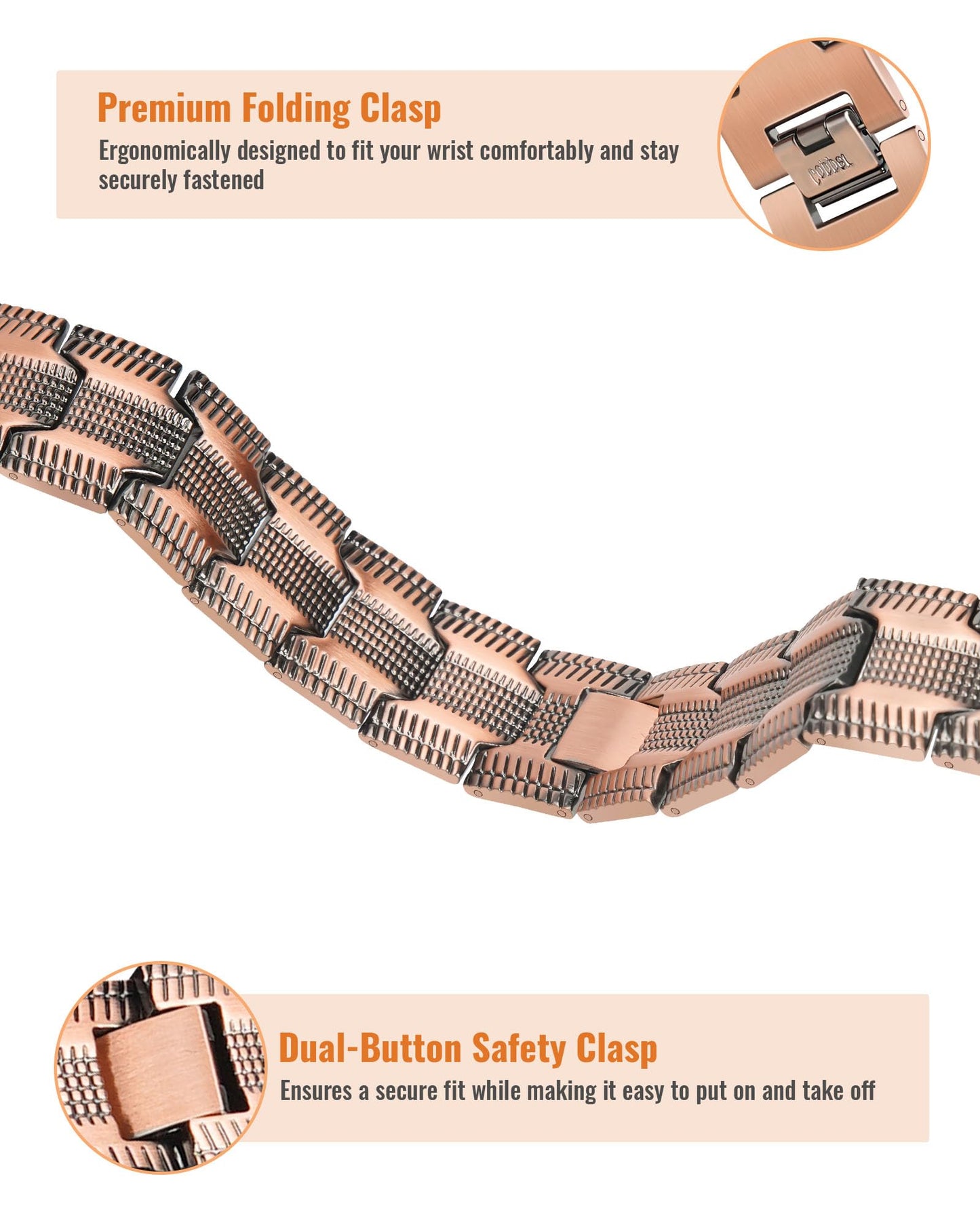 vapeples 99.99% Pure Copper Men's Bracelet with 3800 Gauss Triple-Strength Magnets, Foldover Clasp, and Adjustable Size,Shield Design