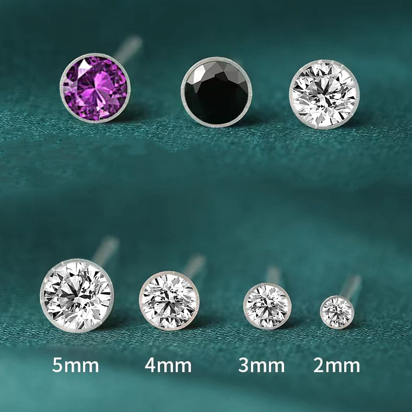 OwlkOrmy 8 Pairs Anti Allergy Plastic Earrings for Sensitive Ears & Include 8 Pairs Silicone Soft earring backs, Birthstone Cubic Zirconia Stud Earrings Kit 2mm 3mm 4mm 5mm in one Set (Clear)