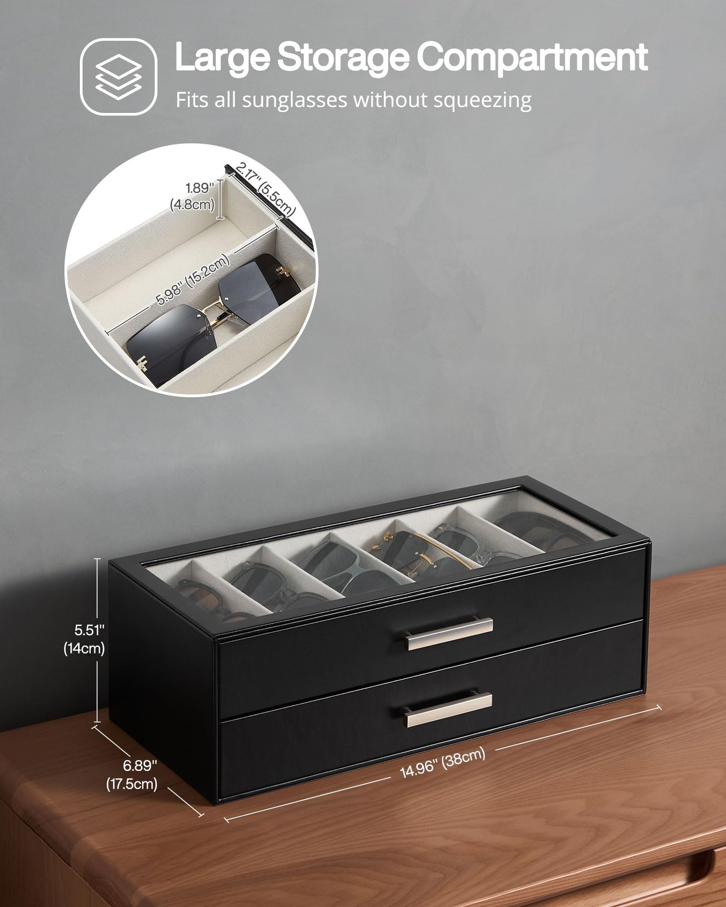 ProCase 24 Slots Sunglasses Organizer, 4-Layer Eyeglass Holder with Clear Glass Lid, PU Leather Glasses Storage Display Case for Men Women -Black
