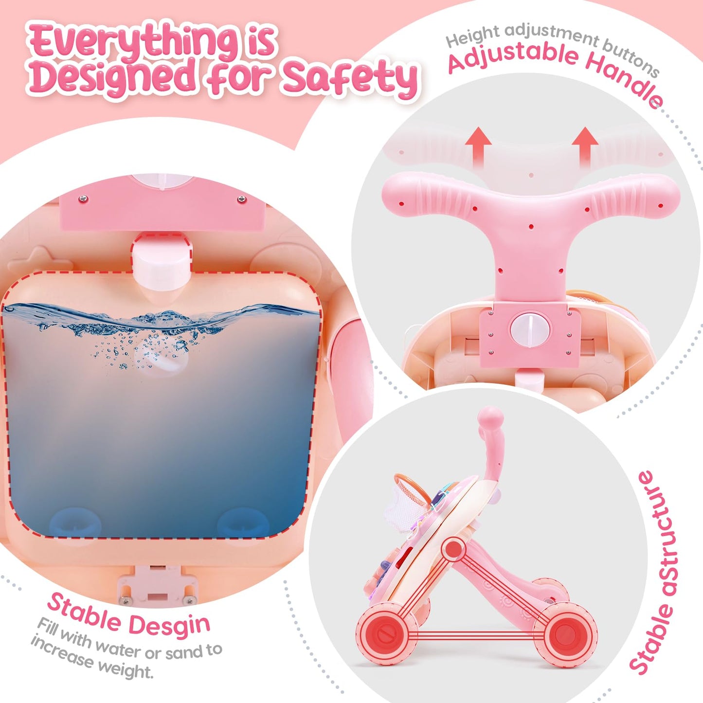 CUTE STONE 2-in-1 Baby Walker for Girls, Toddlers Learning Walker, Early Educational Push Walking Toys with Detachable Activity Center for Infants 12+ Months