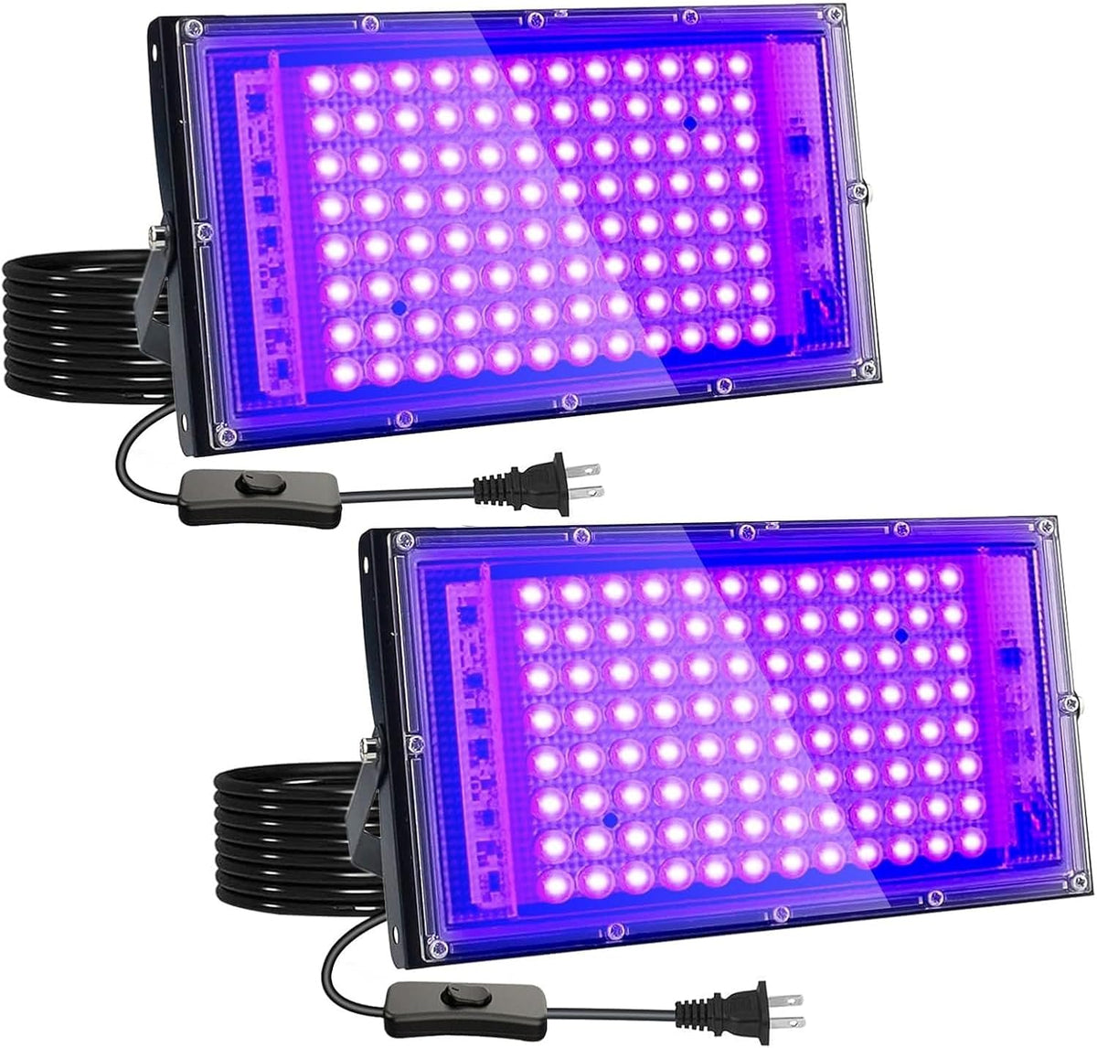 2 Pack 100W UV Black Light, IP65 Waterproof, Glow Party Light, Stage Lighting, Halloween, Body Paint, Fluorescent Poster, Neon Glow
