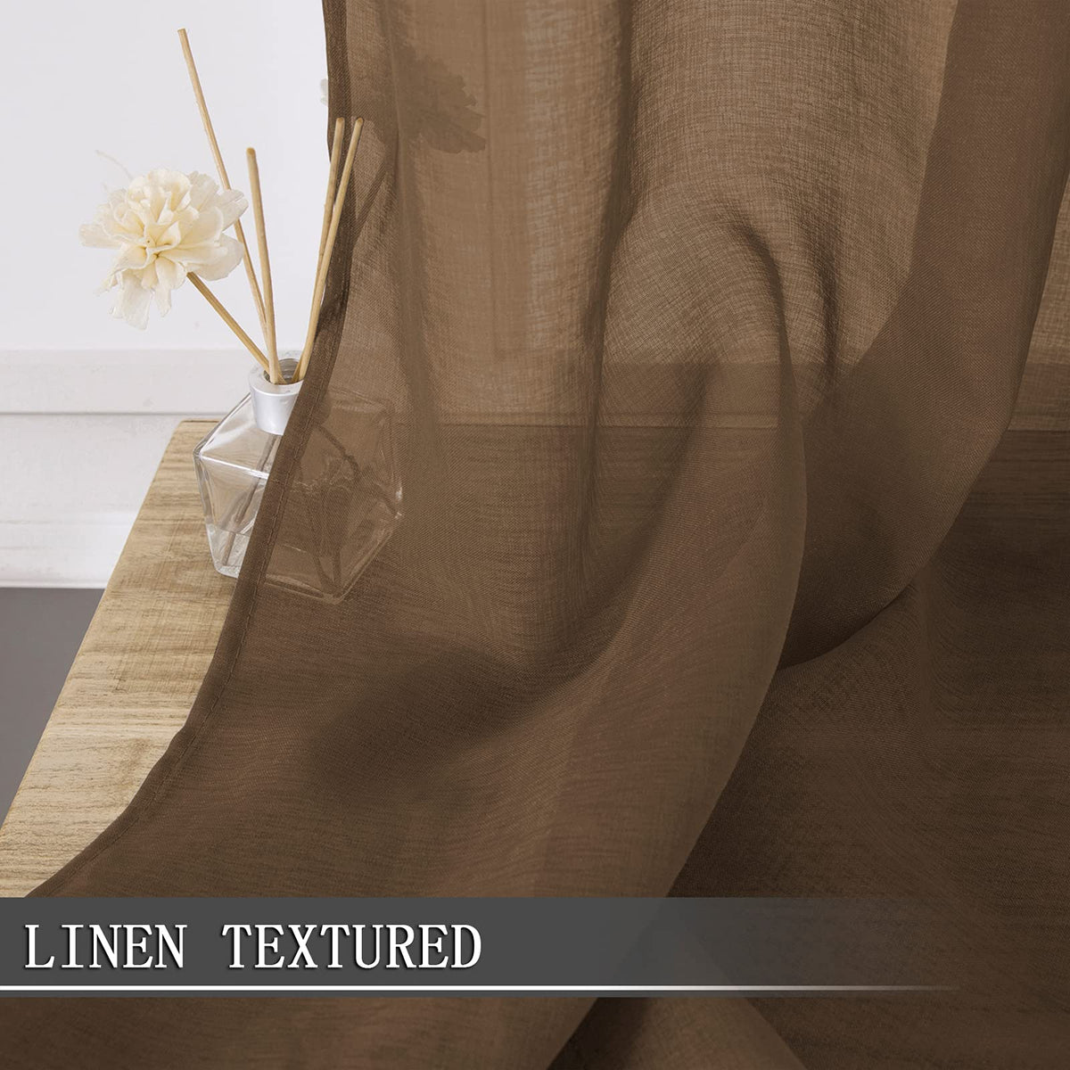 Short Sheer Curtain Linen Textured Bedroom Curtains Sheer Light Filtering Rod Pocket Voile Curtain for Living Room (2 Count)