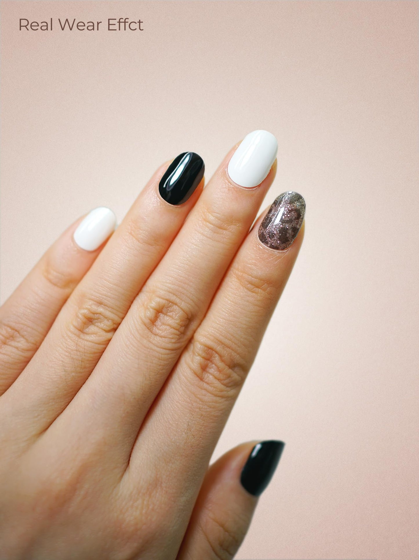 Beaolata Real Gel Nail Strips (No UV Light Needed) - 44Pcs Salon Quality Nail Stickers - Long Lasting Polish Wraps for Women, Easy Apply & Remove (Urban Black)