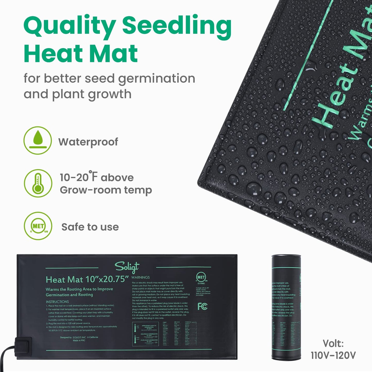SOLIGT 2 Set 60-Cell Seed Starter Kit - Strong Seed Trays with Humidity Domes, Cell Trays and Seedling Heat Mats - Cloning, Propagation and Germination Station