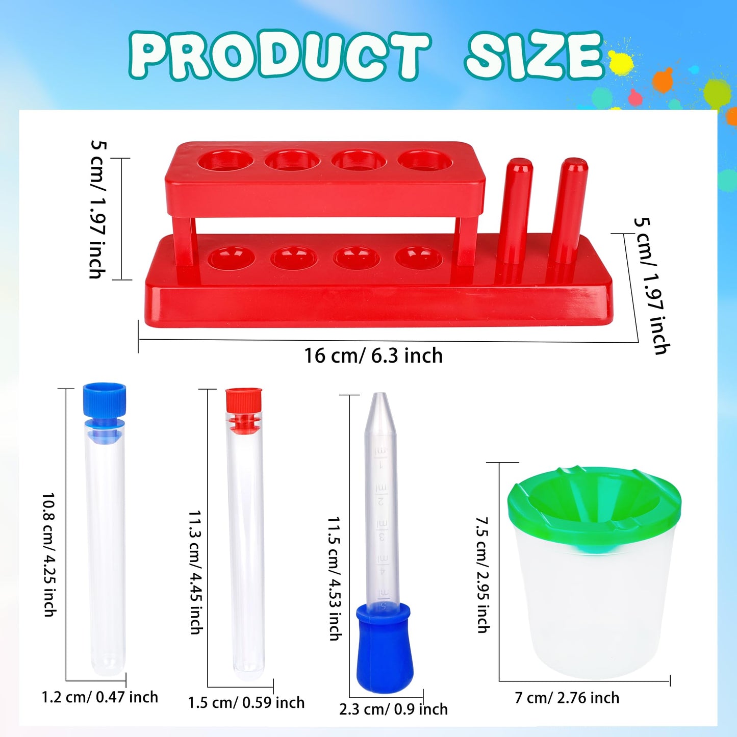 30 Pcs Science Test Tubes Set Include Clear Plastic Test Tubes with Caps Paint Cup Storage Stand Droppers for Kids Little Scientist Lab Party Supplies Color Science Experiments