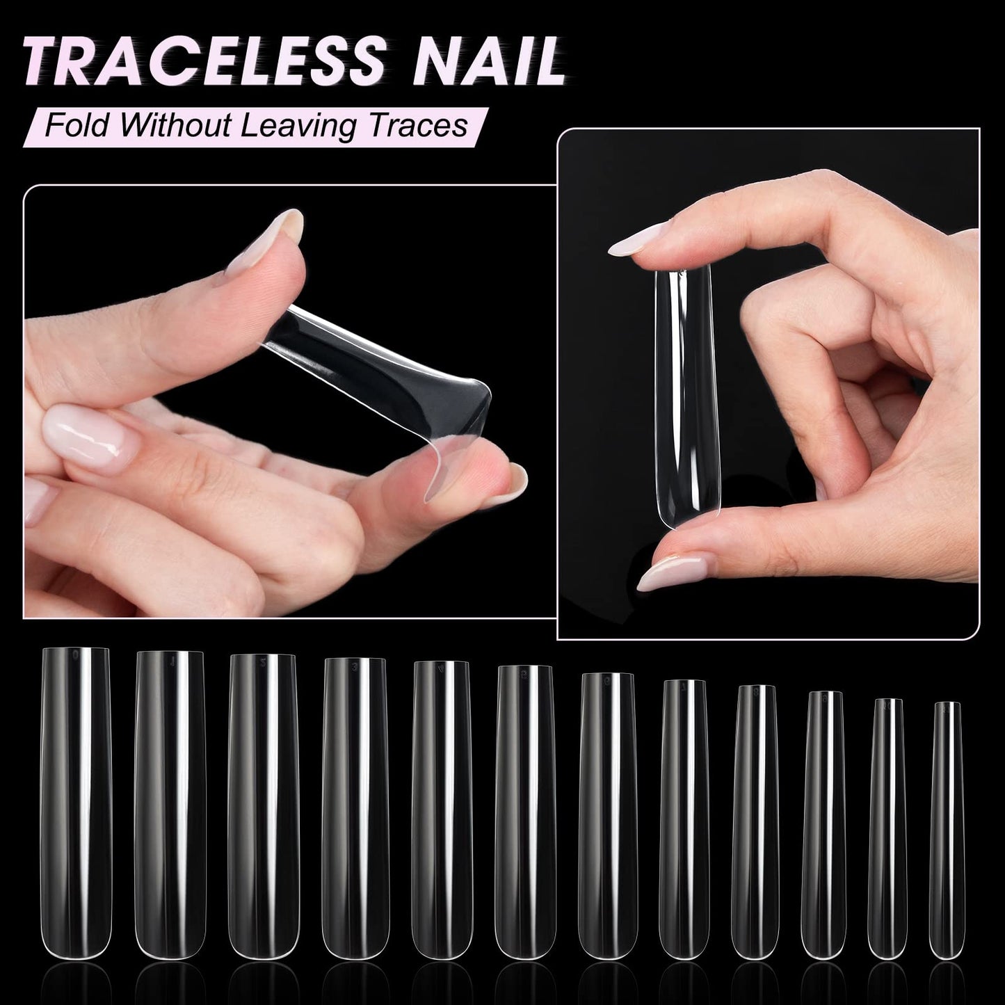 AORAEM XXL Square Clear Fake Nails 240PCS 4.5cm Long Straight Tapered Nails Half Matte Design Extra Long Acrylic Nail Tips with Case for Home DIY Nail Salons