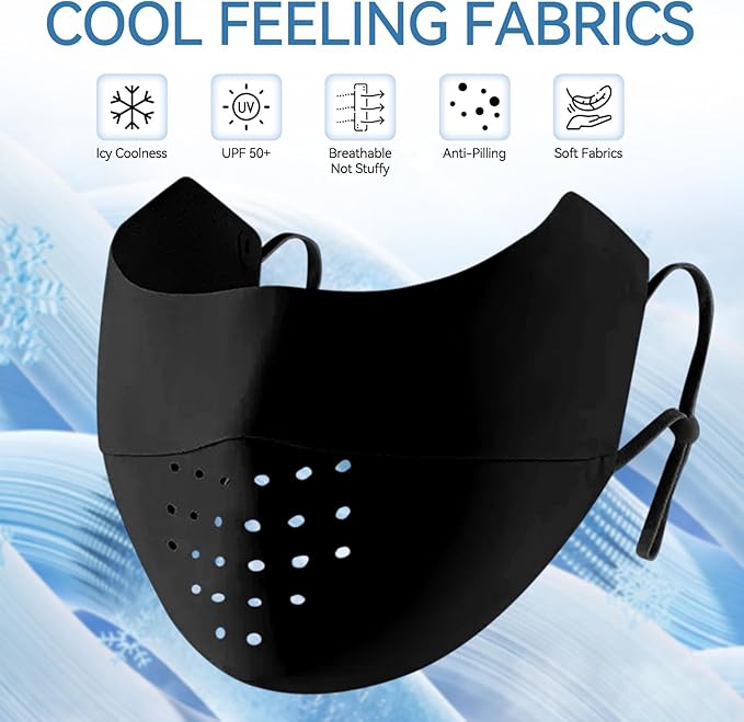 EIGIIS Sun Protection Face Cover UPF 50+ UV Face Mask Ice Silk Covering Reusable Running Fishing Golf Sports Face Shield