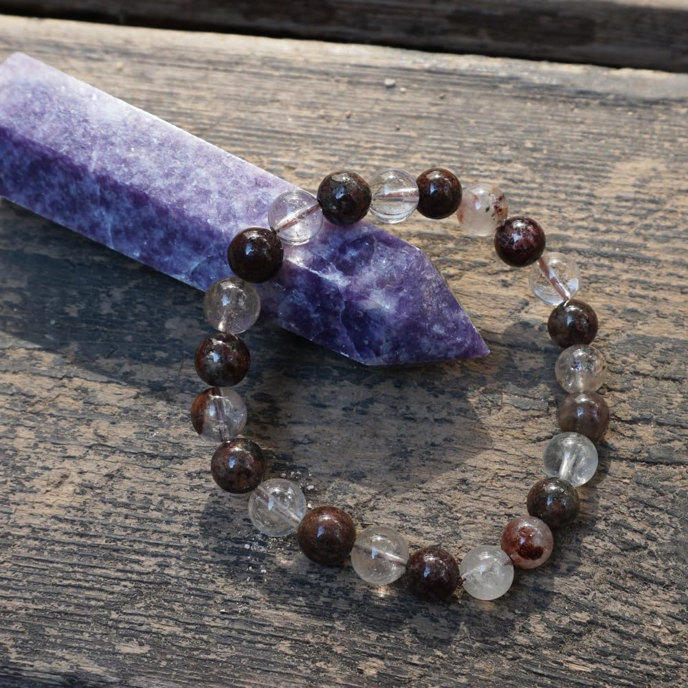 TaHLga Natural Green Ghost Phantom Quartz Bracelet, 8MM Round Beads, 7.5 Inches, Unisex Spiritual Jewelry