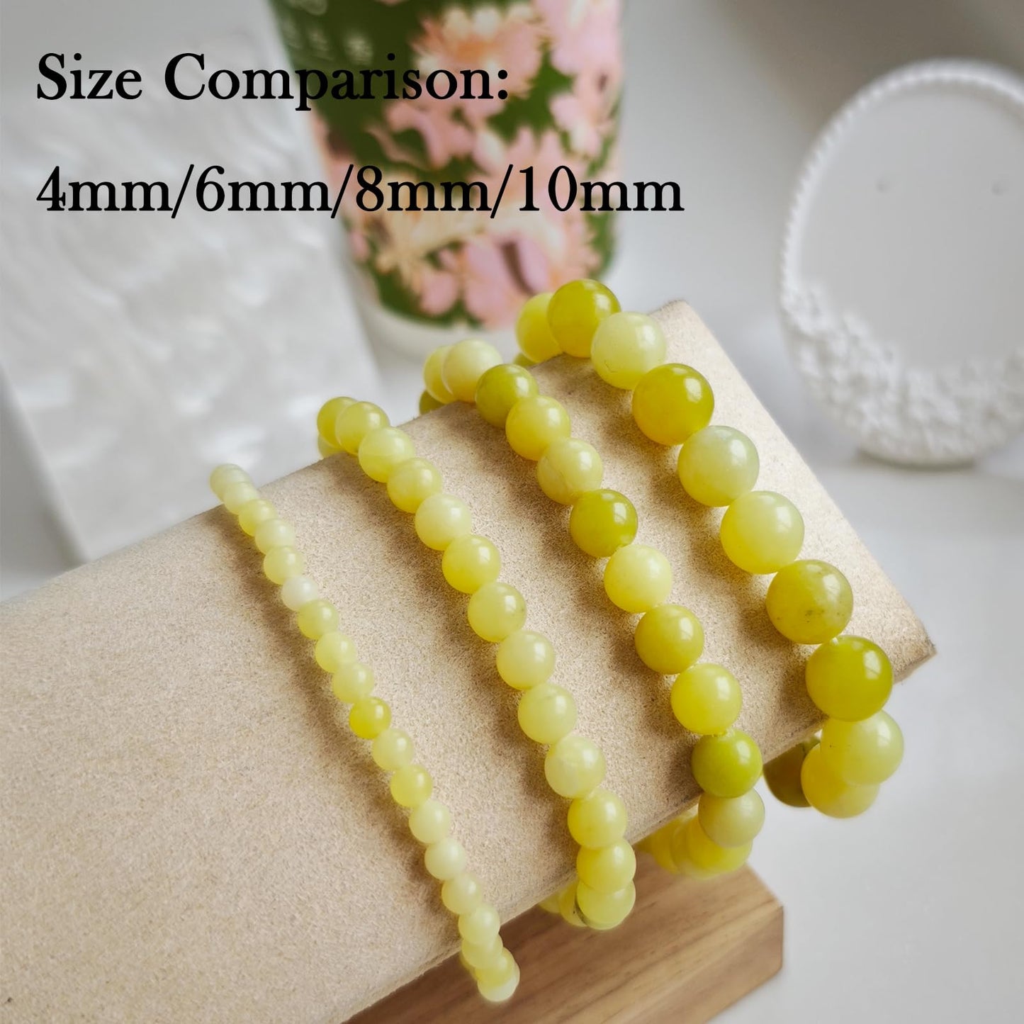 Handmade Natural Gemstone Elastic Bracelet - Healing Crystal Beads Jewelry, Unisex (Lemon Jade, 8mm)