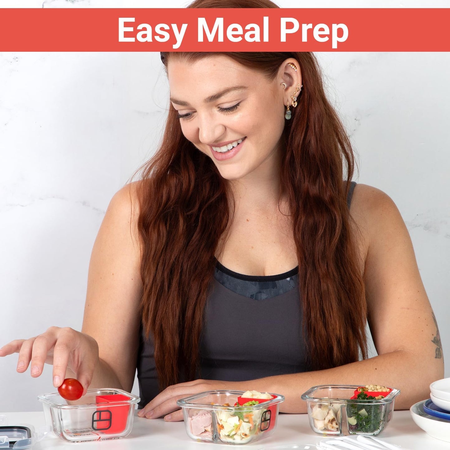 BariBowl Portion Control Containers for Bariatric Meals – 8 oz Glass Meal Prep Containers with Two 4 oz Compartments and Lids (3 Pack), Reusable Bento Lunch Boxes