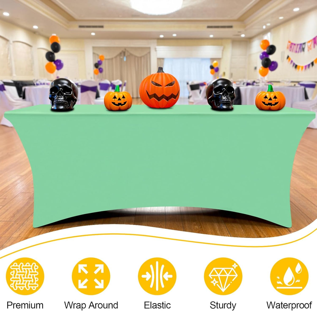 Smiry 2 Pack Spandex Table Cloth 5FT, Elastic Fitted Stretch Tablecloths for Rectangle Tables, Washable Table Cover for Outdoor, Wedding, Banquet & Parties (Bright Green, 60Lx30Wx30H Inch)