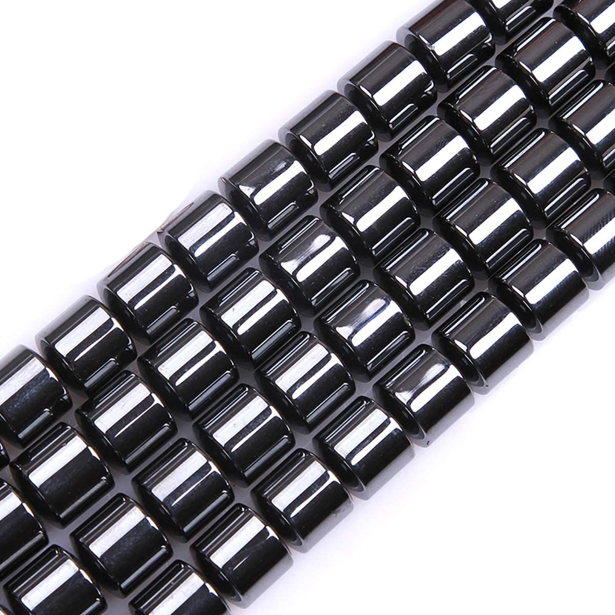 HAAMIIQII 65pcs 6mm Natural Black Hematite Loose Gemstone Beads Drum Shape Spacer Stone Beads for Jewelry Making DIY Bracelets Necklaces Crafting