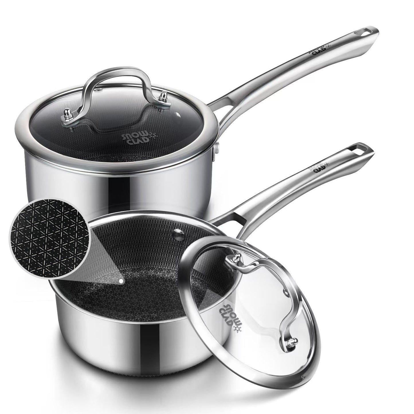 Sauce pan with lid,1.5 Quart & 2.5 Quart Hybrid Nonstick Sauce pans set, Stainless Steel cookware,non stick Pots PFOA Free,Works on Induction,Ceramic and Gas Cooktops