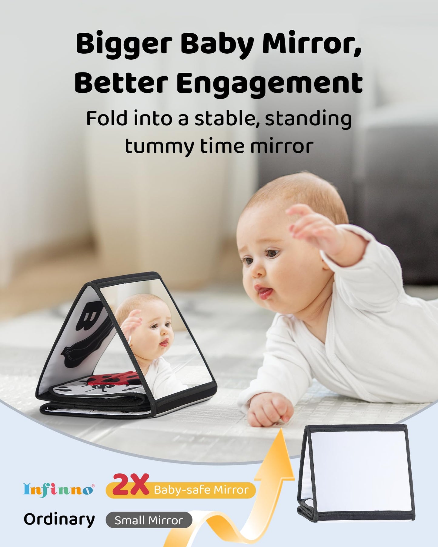 Black and White Baby Books for Newborn - Tummy Time Mirror & Sensory Toys Soft Montessori Toy for Infant Visual Stimulation, Brain Development & Early Learning - High Contrast Toys for 0-6 Months