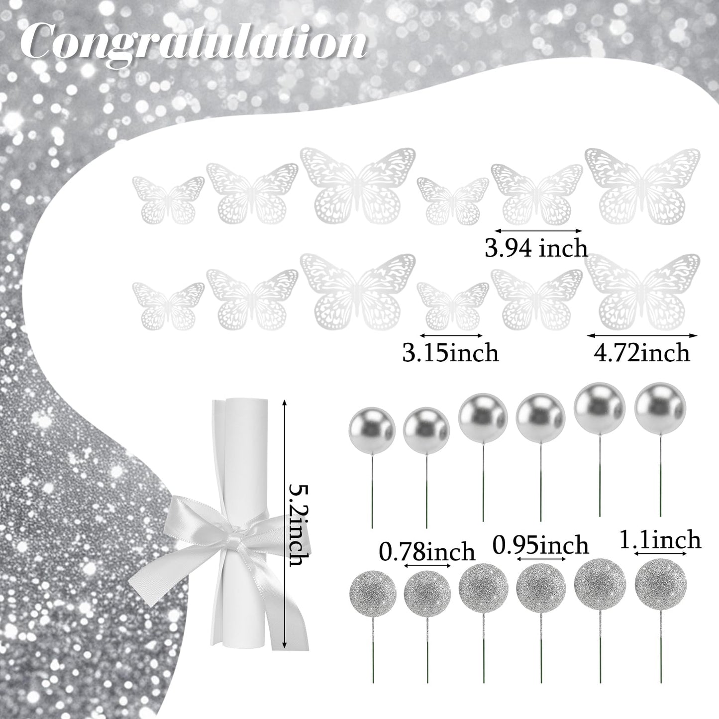 35 Pcs Graduation Cake Toppers Class of 2026 Graduations Cap Diploma She Believed She Could Beads Flowers Butterfly Cake Decorations for 2026 Graduation Party Supplies