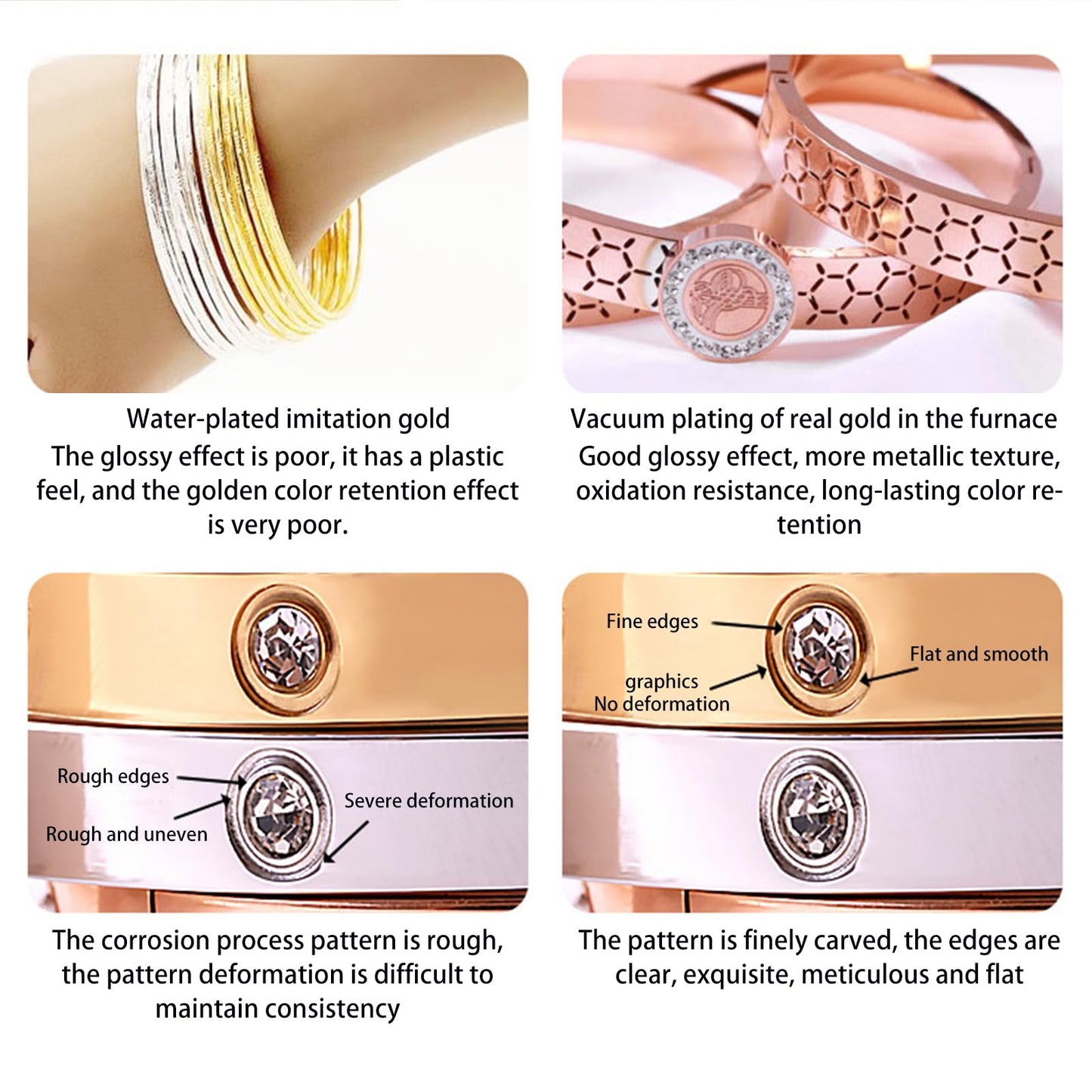 Vbvbip 18K Gold Plated 316L Stainless Steel Bracelets Bangle Collection - 12 Unique Designs + Matching Diamond-Accent Titanium Steel Chain, Gift for Women