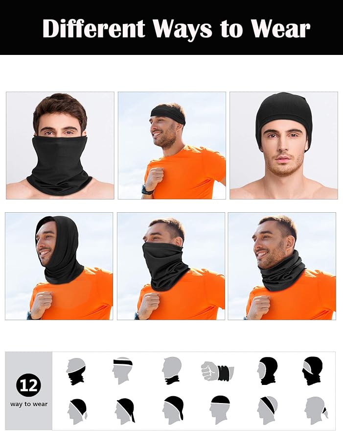 Geyoga 16 Pieces Winter Face Mask for Men UV Protection Mask Sunscreen Breathable Windproof Neck Gaiters Scarf Fishing Cycling Running (Black)