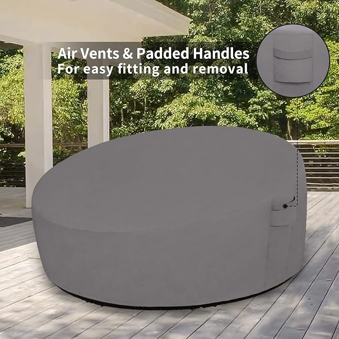 Easy-Going Heavy Duty 600D Outdoor Daybed Cover 75 Inch UV Resistant Patio Round Sofa Cover Waterproof Outdoor Canopy Daybed Sofa Cover with Air Vent 75" Dia x 35"/18" H, Grey