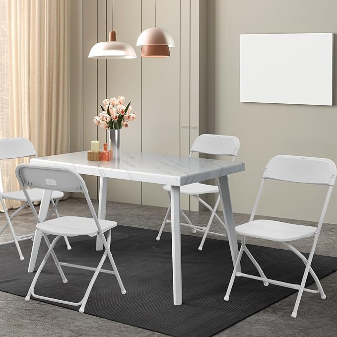 VINGLI 10 Pack White Plastic Folding Chair, Indoor Outdoor Portable Stackable Commercial Seat with Steel Frame 350lb. Capacity for Events Office Wedding Party Picnic Kitchen Dining