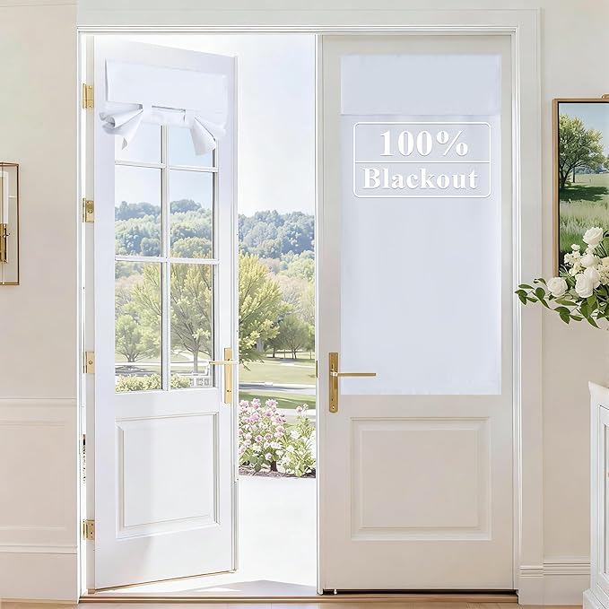 RYB HOME 100% Blackout Door Curtain for French Door, Privacy Shade for Bedroom Office Kids Nursery Window, W30 x L40 inches, 1 Panel, White