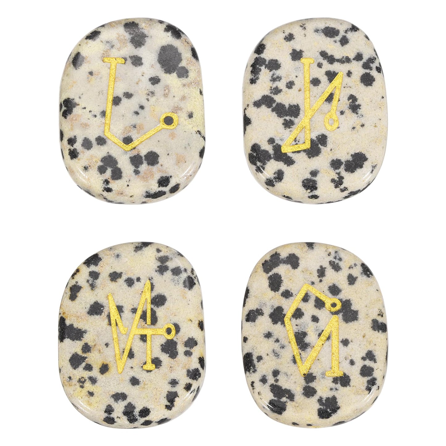 MECCANIXITY 4Pcs Engraved Chakra Stones with Reiki Symbols, Spotted Jasper Reiki Healing Crystal Gemstone 7 Chakra Crystal Stones Tumbled Palm Stone for Anxiety Relieve