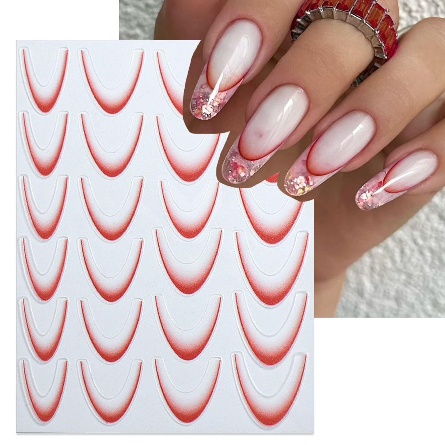 IDDFEVE Gradient French Line Nail Art Stickers - 6 Colors Self-Adhesive Curved Stripes Nail Decals, French Tips Guides Designs for DIY Manicure (6 Sheets)