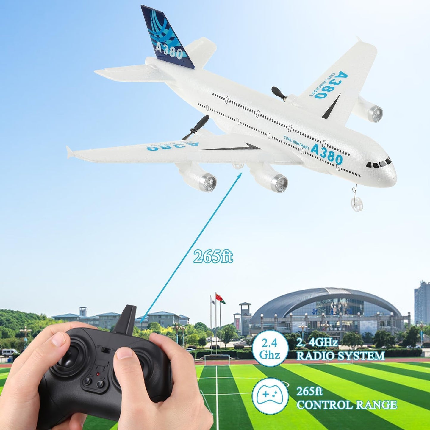 RC Plane,Remote Control Airplane Ready to Fly, 2 Channels RC Airplane Airbus A380,Remote Control Plane for Kids Children Adults Beginners