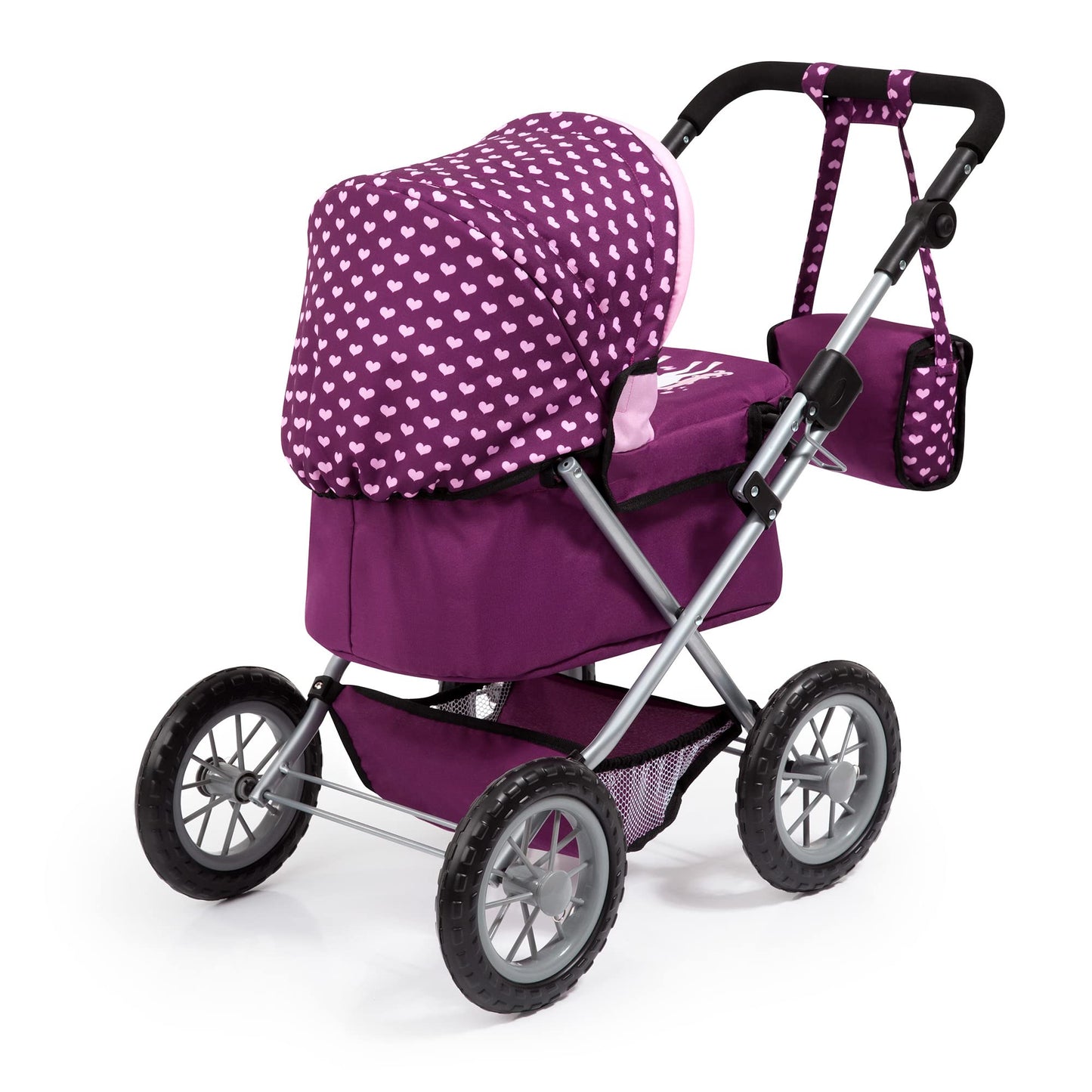 Bayer Trendy Doll Pram & Stroller, Burgundy Pink, 18 inch Dolls, Adjustable Handle, Pretend Play with Accessories