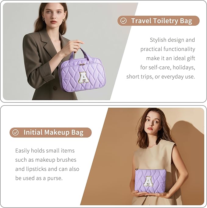 YOOLIFE Travel Toiletry Bag - Hanging Toiletry Bag for Women, Large Capacity Personalized Travel Toiletry Bag and Makeup Bag, Portable Travel Organizer Purple - A