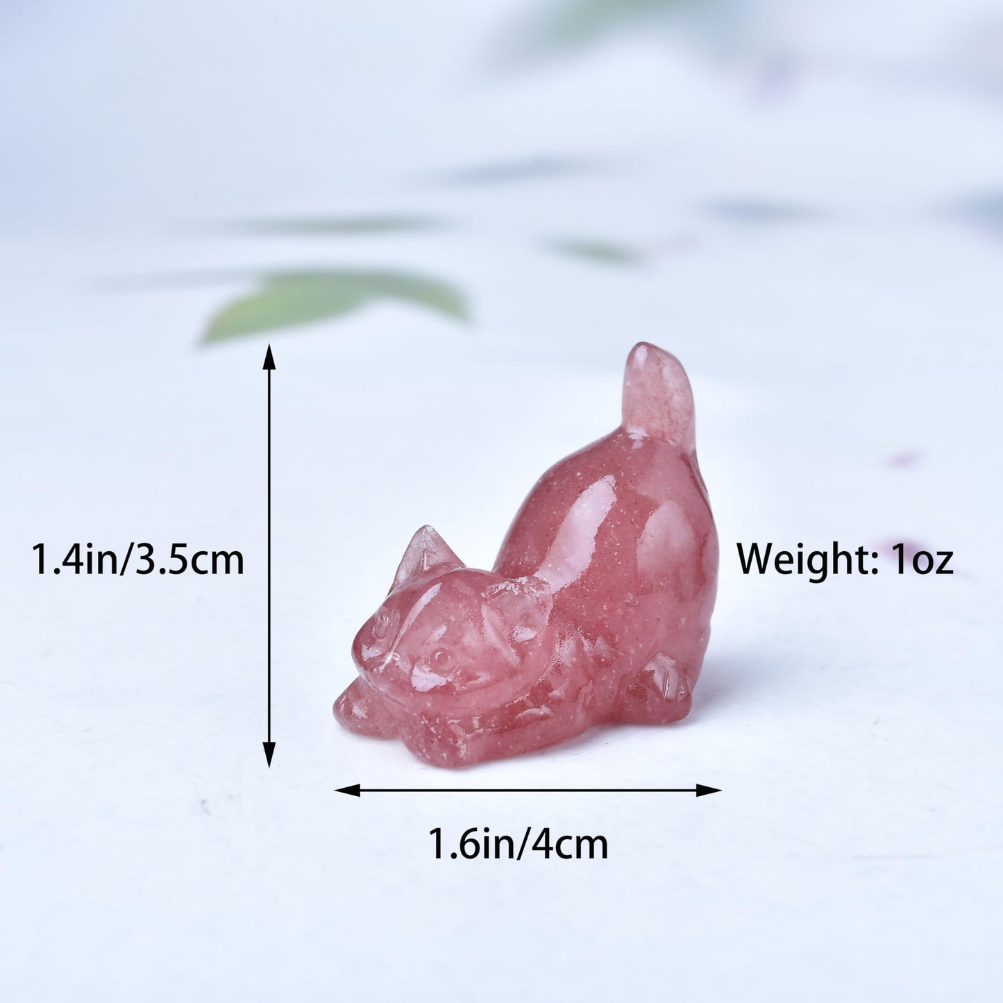 DZJXBZhu Strawberry Quartz Cat Crystal Statue Healing Crystal Reiki Meditation Pocket Gem Guardian Sculpture Home Study Table Desk Decor Collection Gift for Loved Ones