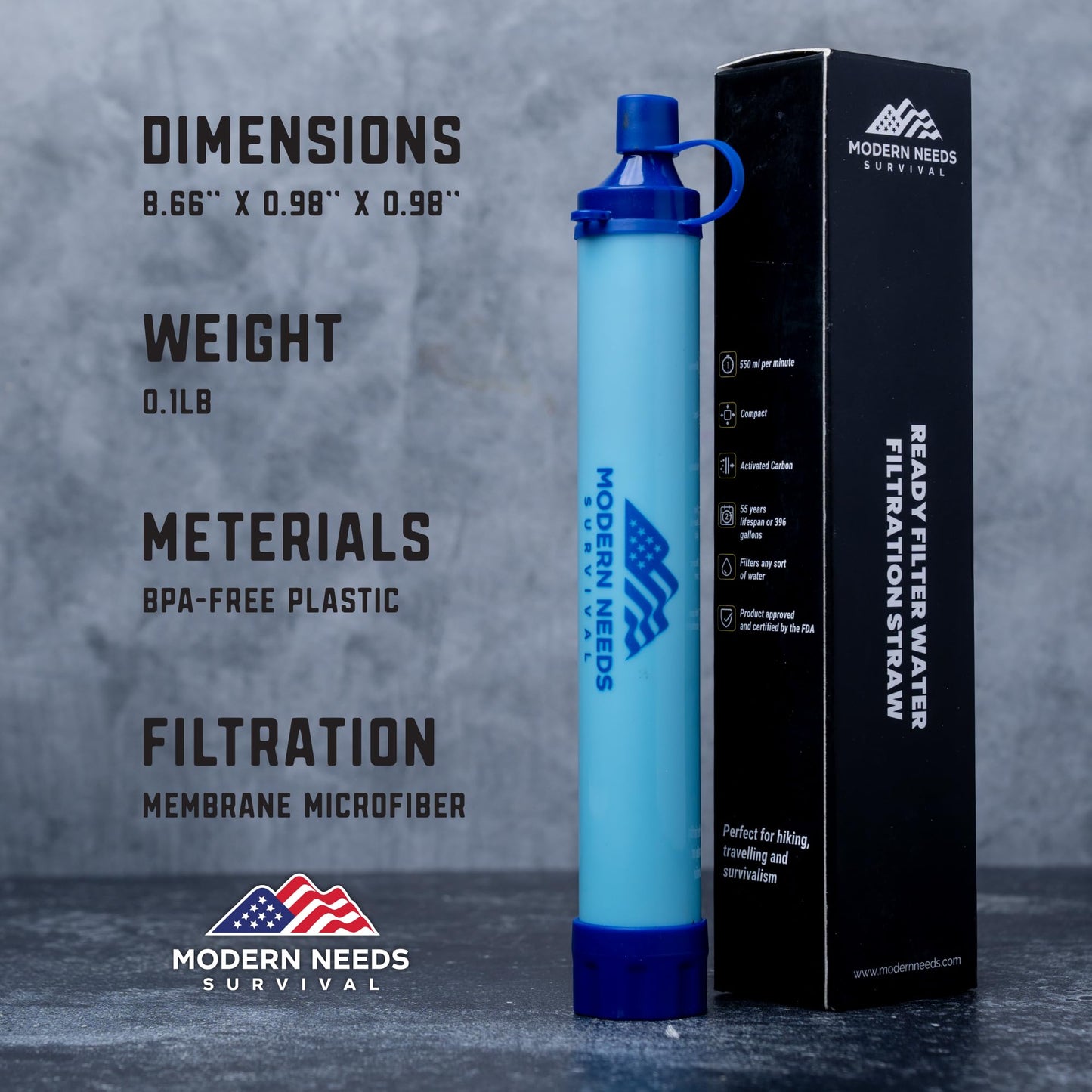MODERN NEEDS Ready Filter Personal Water Filter Straw | Backpacking Water Filter for Hiking & Camping | Portable Water Purifier Camping | Emergency Survival Gear & Camping Survival Kit | 5 Pack