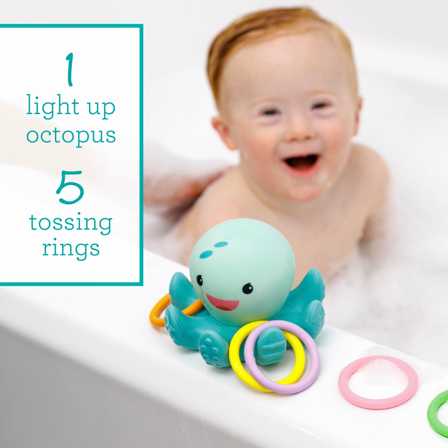 Infantino Light Up Ring Catcher - Illuminating Octopus with Five Tossing Rings for Fine & Gross Motor Skills in Babies & Toddlers, 6M+