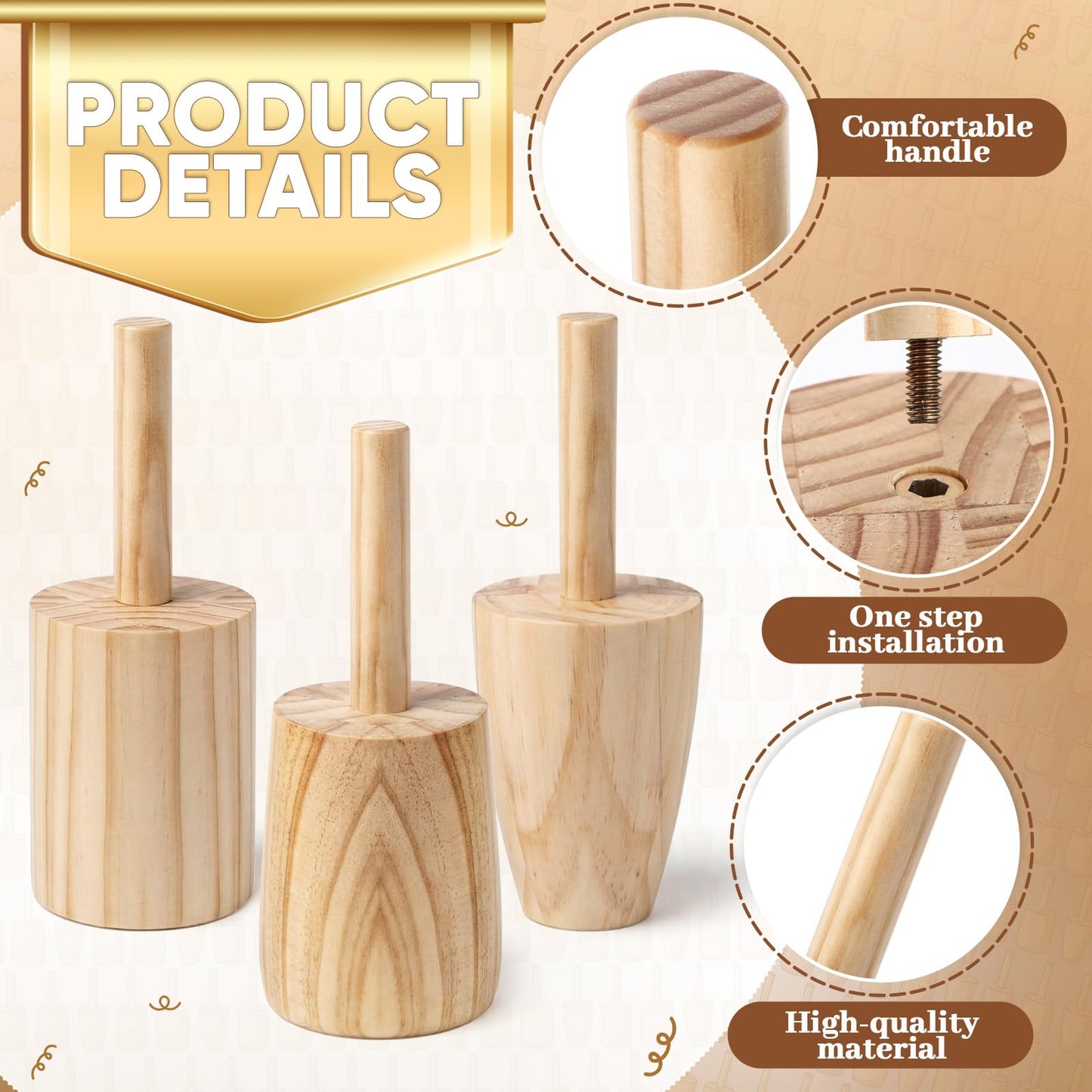Ferrochef 8 Pack Cup Pottery Molds Clay Tools Set Wooden Sculpture Scraper Pottery Carving Tool Cup Handle Shape Clay Cutters for DIY Mug Vase Art Making(Small,12, 10, 8oz)