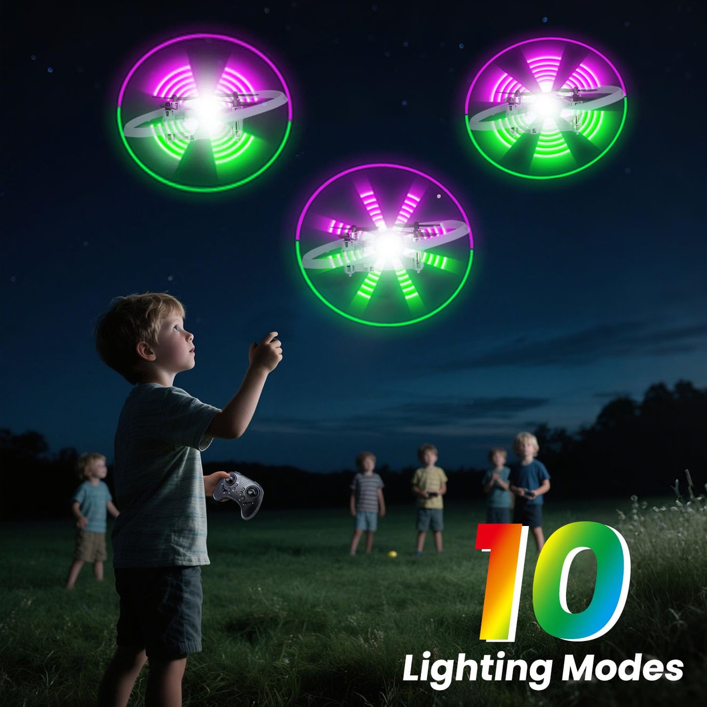 RC Drone for Kids, 360° Rotating LED Light–10 Dynamic Patterns, Beginners Indoor Small Helicopter Plane/Quadcopter, Boys and Girls Birthday and Xmas Gifts Toys