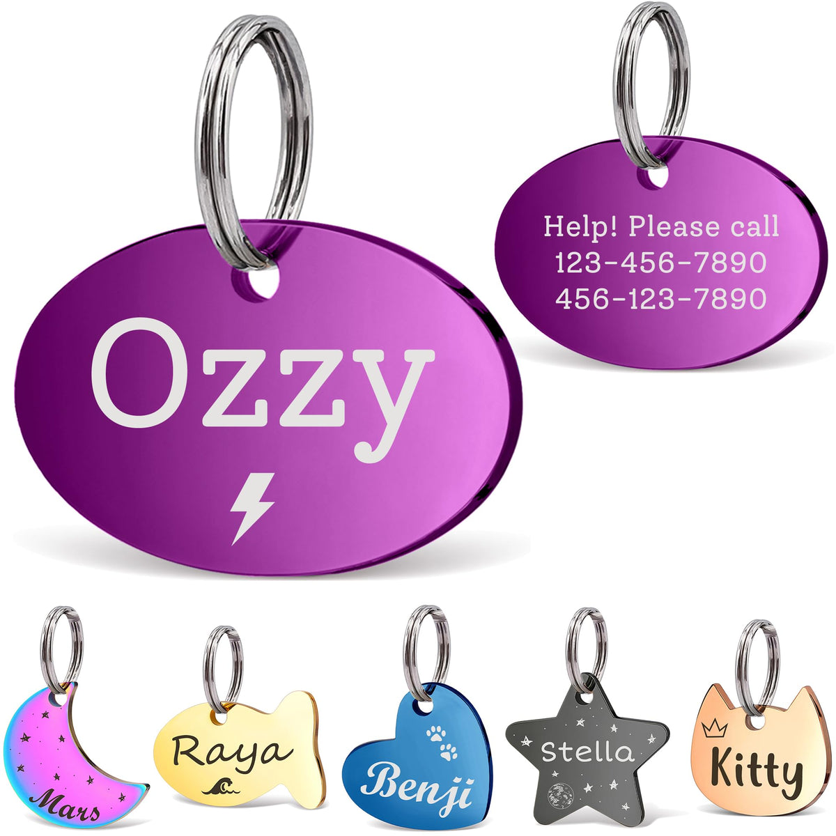 Anavia Small Size Dog Cat ID Tags, Small/XS Personalized Color Plated Stainless Steel Puppy Kitten Name Tags, Customized Engraved Nameplate Pet Collar Tag (Blue, Star)